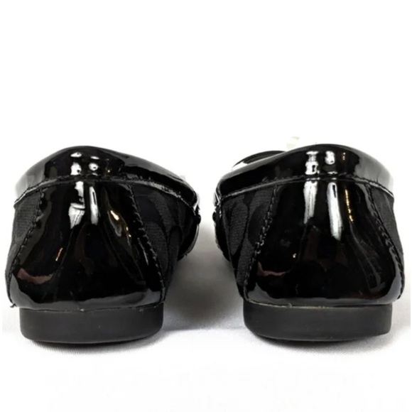 Coach Felisha Loafers Sz 6.5 Black Monogram Fabric Patent Leather Silver Buckle - Picture 7 of 9